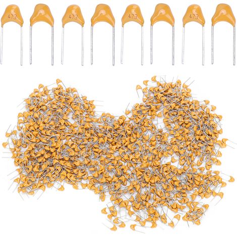 Lot de 1000 condensateurs céramiques monocouches 47nF, pas de 5,08mm, tension 50V CC, tolérance 10%, montage traversant. (1/5)