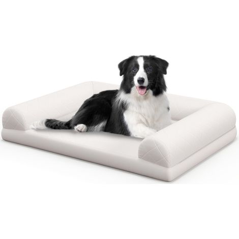 COSTWAY Cuccia per Cani di Taglia Media e Piccola, Letto per Cani in Schiuma con Bordi a 3 Lati, Copertura Rimovibile e Lavabile e Fondo Antiscivolo, Divano per un Sonno Confortevole (Beige) (1/5)