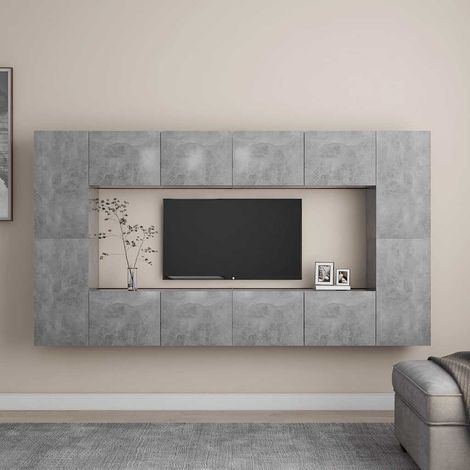 Lot de 8 Meubles TV - Armoire Télévision Moderne Banc TV Gris béton Aggloméré -FR33096 (1/5)