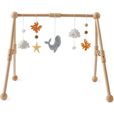 Arche de Jeu en Bois pour bébé avec Jouets détachables en Forme d'animaux Marins à Attraper,Table à Langer lit bébé Parc Arc de Jeu avec Peluche Corail Baleines Dauphins Coquillages (1/5)