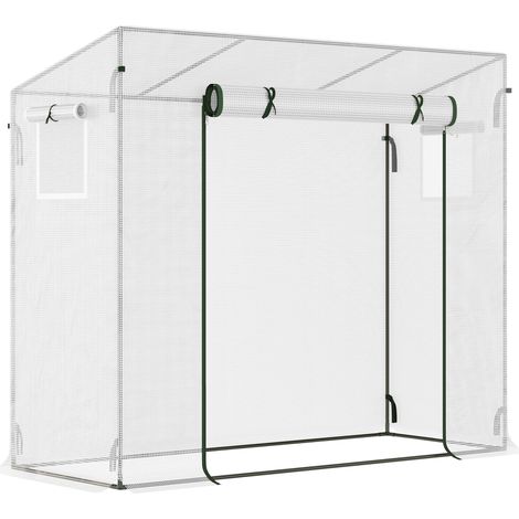 Invernadero túnel 200 x 76 x 168 cm con puerta enrollable y ventana lateral, acero y PE, blanco (1/5)