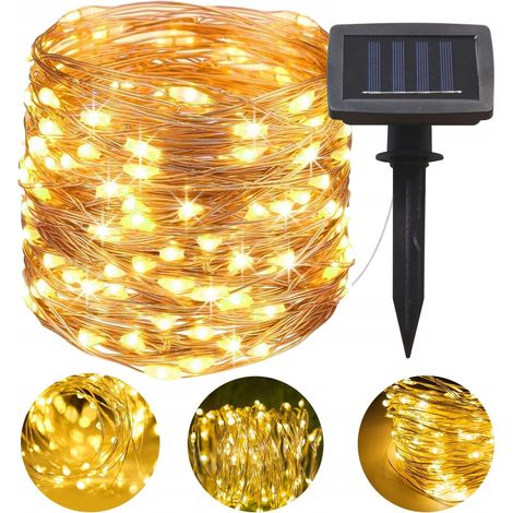 Lámparas solares decorativas TG64619 con cable, luz blanca cálida, para jardín o balcón, 100 LED.