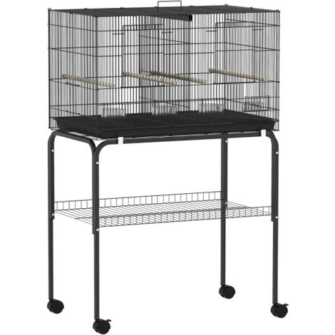 Large Black Bird Cage with Divider, 4 Wooden Perches, Slide-Out Tray, 4 Feeders for Budgies, Lovebirds, and Canaries - 76x46x116cm (1/5)