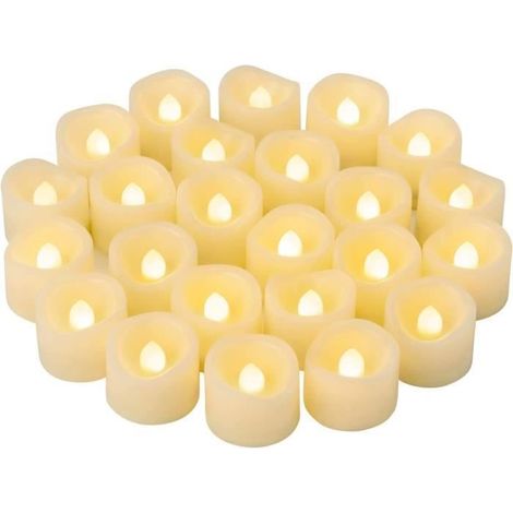 KLVGTIFS PU - 24 bougies chauffe-plat LED sans flamme - 3,8 x 4,2 cm - Blanc chaud - Pour mariage, festival, fête, Halloween et Noël (1/4)
