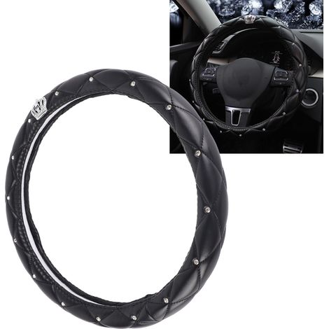 (Exklusiv in Mexiko erhältlich) Autozubehör: DAD Crown Lenkradbezug, verziert mit Strasssteinen und aus Bubble-Leder (38 cm, schwarze Krone) (1/5)