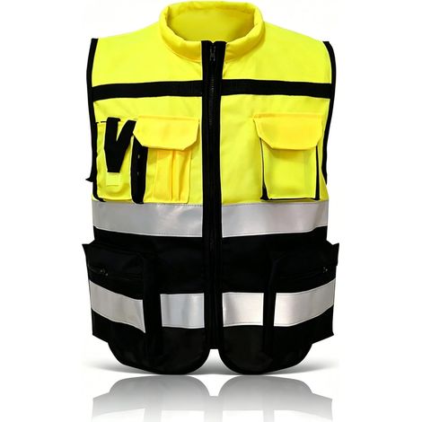 Gilet de Sécurité Réfléchissant(XL175), Gilet Réfléchissant Haute Visibilité avec Fermeture Éclair et Poches Gilet de Travail Chantier Haute Visibilité Sécurité pour Hommes Femmes