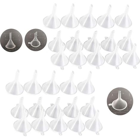 30 Pièces - Entonnoir - Accessoire De Laboratoire - Remplissage De Bouteilles Et Transfert De Liquides - Pour Cosmétiques Huiles Essentielles Et Condiments - Transparent - 7,3x5,5cm 5,5x5,5cm 3,9x3,1c (1/5)