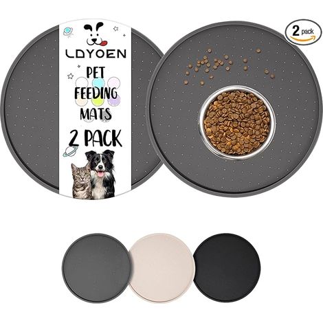 Tapis Gamelle Chat et Chien de Silicone- Tapis de Nourriture pour Chat - avec Rebords Surélevés pour Contenir Les Déversements Imperméable 30x30cm - Gris