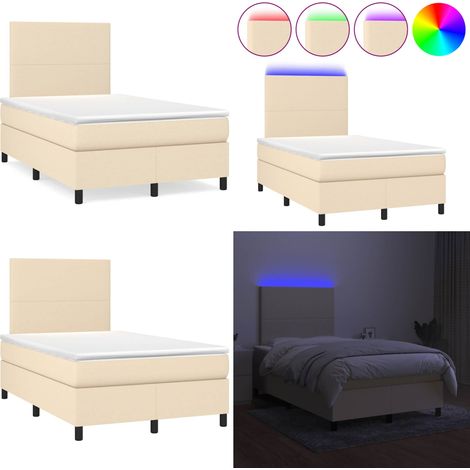 Sommier à lattes de lit matelas et LED crème 120x190 cm tissu - Sommier Tapissier - Matelas LED - Literie - Chambre À Coucher - Chambre - Home & Living (1/5)