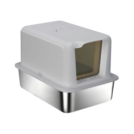 Bac à litière pour chat, plateau en acier inoxydable, filtre, pelle, pour chats jusqu'à 6 kg, 40,5 x 60,5 x 41,5 cm, gris/argent