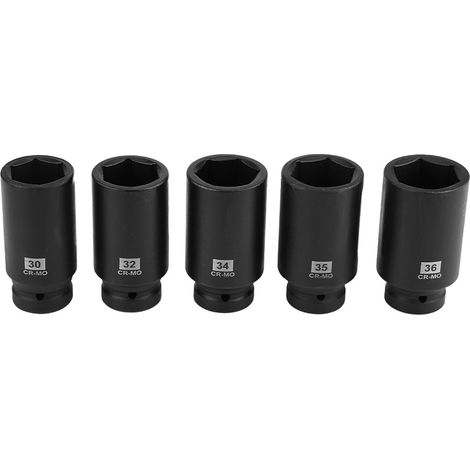 Jeu de 5 douilles hexagonales pour écrous de moyeu (entraînement 1/2 pouce) - Outils de garage - 30 mm, 32 mm, 34 mm, 35 mm, 36 mm (1/5)