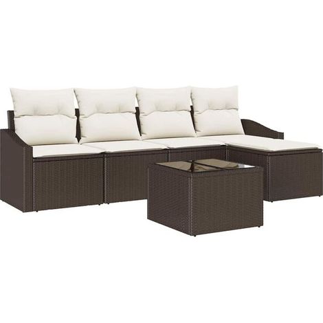 Ensemble de canapé six pièces en rotin polyéthylène marron et beige (1/5)