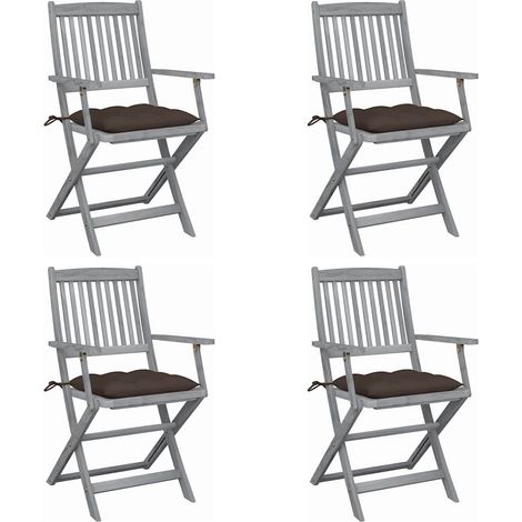 Lot de 4 Chaises de jardin pliables - Chaise d'extérieur pour terrasse/jardin avec coussins Bois d'acacia BV114913 - BonneVie (1/5)
