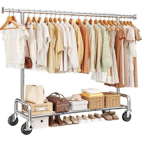 Klyvvo Portant Vetement Solide à Roulettes-Capacité de Charge 140kg-Penderie Extensible pour Charge Lourde-Portant Vêtements Convient pour Manteaux-Vestes d'hiver-Robes-Chemises-Tee-shirts et Pulls