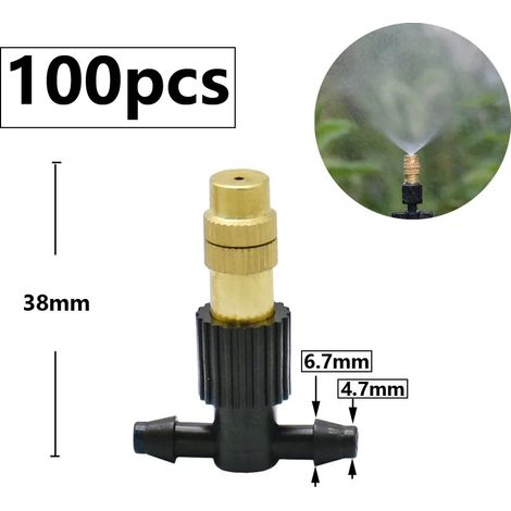 (E) Buse de brumisation en laiton pour micro-irrigation goutte à goutte, arroseur de jardin, pièces de refroidissement, arroseur en cuivre avec raccord en T à embout cannelé (1/5)