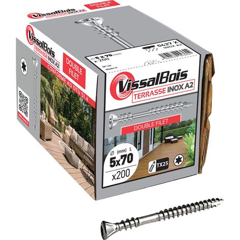 200 vis terrasse 5 X 70mm double filetage inox A2 - Vissal