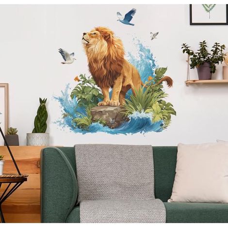 Stickers Muraux Lion Animaux de la Jungle Autocollant Mural Animal Feuilles de Jungle Sticker Murale Enfant Safari Branche Chambre (1/5)