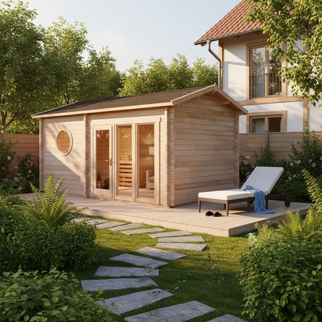 Sauna extérieur Courchevel Naturel , 70 mm Épaisseur de paroi 581 x 356 cm (1/5)