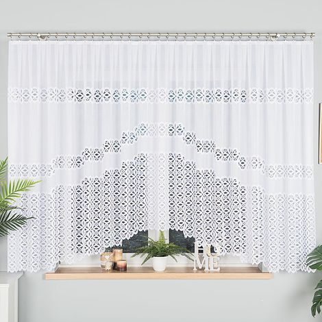 ADRIANNA - Cortina jacquard confeccionada con corte en la parte inferior - 400x160 cm - blanco (1/5)