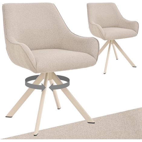 Esszimmerstühle 2er Set drehbar mit Armlehne, Polsterstuhl Leinen, Beige (1/5)
