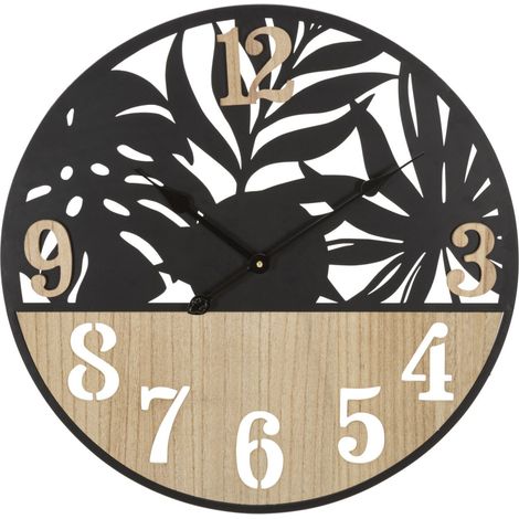 Horloge Murale en Métal "Palm" 60cm Naturel & Noir