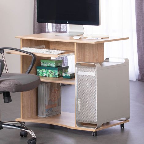 Bureau informatique 80x50x75 cm avec roulettes naturel - PROCESS