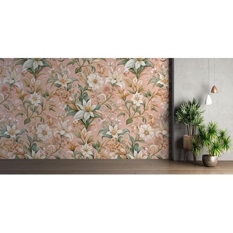 Papier peint fleuri - parterre de lys champêtres - 150 x 250 cm (1/2)