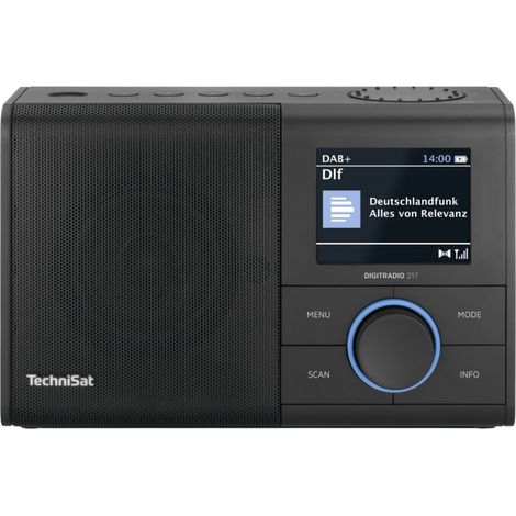 TechniSat DIGITRADIO 217 - Kompaktes und tragbares digitales Dab+ Radio (UKW, Farbdisplay, Bluetooth, Voreinstellungen, Netz- oder Batteriebetrieb, Doppelalarm, Favoritenspeicher) Schwarz