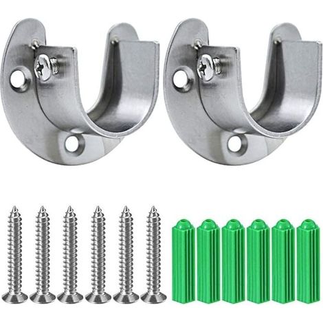 Soportes de barra de armario de acero inoxidable, 2 piezas, resistentes, con brida y tornillos, en forma de U, fácil instalación y extracción. (1/4)