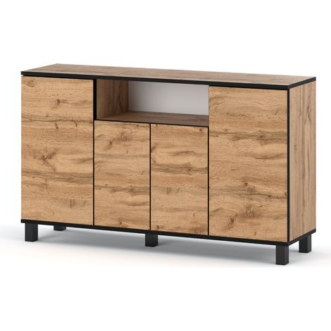 Commode enfant 140 cm – Panneau laminé résistant aux rayures – Charnières GTV – Rangement spacieux avec 4 portes – Chêne Wotan (1/5)