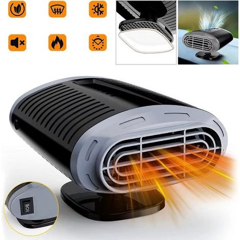Chauffage portable pour voiture, 12V 150W, alimenté par batterie, chauffage multifonctionnel avec ventilateur, fonction de dégivrage et vitres chauffantes.