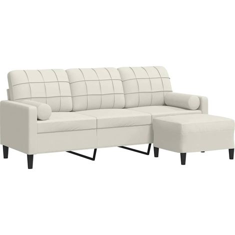 vidaXL Sofá de 3 plazas con taburete de terciopelo crema 180 cm (1/2)