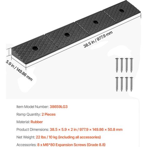 Rampe de trottoir, caoutchouc durable, construction robuste, 38.6x5.9x2inch (1/2)