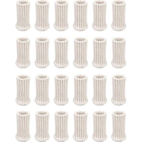 24 chaussettes de chaise de meuble tricotées antidérapantes pour éviter les rayures et réduire le bruit, faciles à déplacer, Blanc (1/5)
