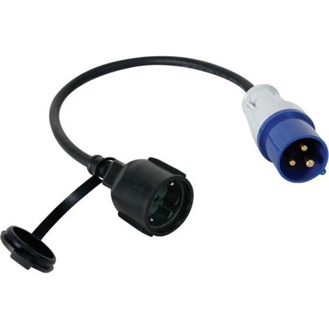 Perel Cable adaptador, H07RN-F 3G2.5, 0.4 m, 16 A/230 V, 3680 W, CEE a Tipo F, para uso interior y exterior, caucho, azul