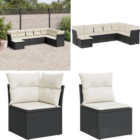 8-tlg. Garten-Sofagarnitur mit Kissen Schwarz Poly Rattan - Gartengestelle - Gartenmöbelset - Lounge Set - Rattan Möbel - Garten Sofa - Home & Living (1/5)