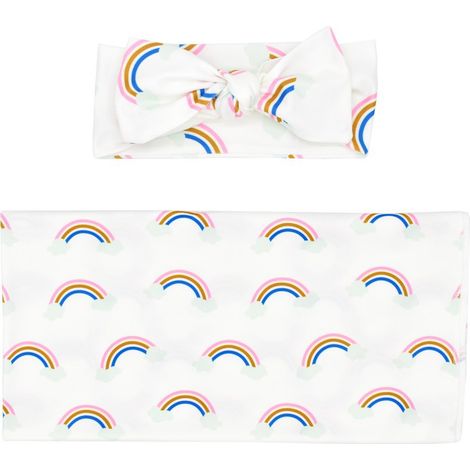 Lot de 2 couvertures d'emmaillotage 80x80 cm pour nouveau-né, bandeau tête bébé inclus, accessoires doux en coton. (1/5)