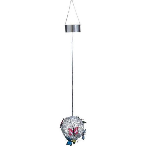 Lampe décorative solaire ronde suspendue pour jardin avec papillon et structure tissée, veilleuse d'extérieur en métal A (1/4)