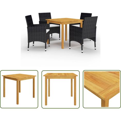 The Living Store Ensemble à manger de jardin 5 pcs Noir - Ensemble Salon De Jardin - Mobilier De Jardin - Table De Jardin - Chaises De Jardin - Acacia (1/5)