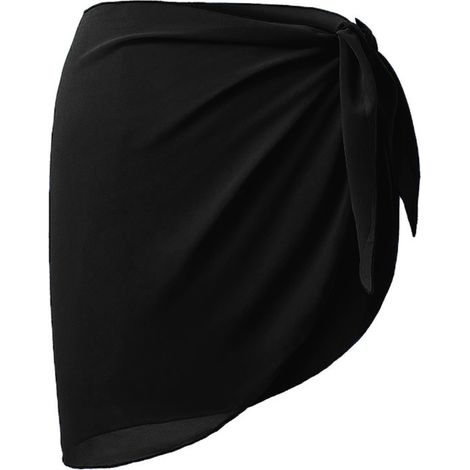 Falda de playa, gasa transparente, estilo pareo, negra, accesorio de verano, para mujer (1/5)