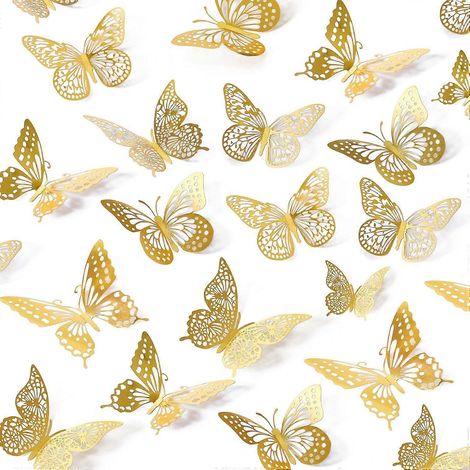 Décorations murales papillons 3D (48 pièces), décoration papillons pour anniversaire, gâteau de fête, stickers muraux pour chambre d'enfant (maternelle). (1/5)
