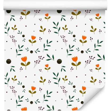 Papier peint Fleurs et Baies Blanc et Gris Clair pour Salon et Chambre 50x1000 (1/4)