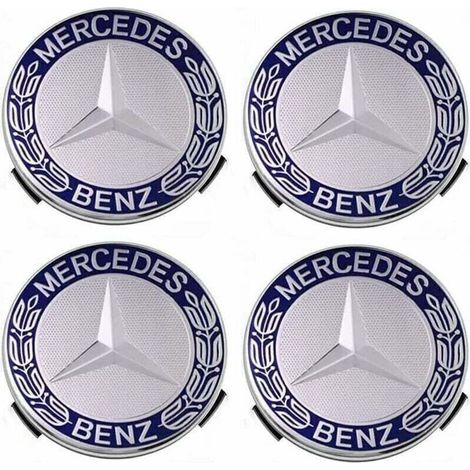 Lot de 4 cache-moyeux compatibles avec Mercedes Benz 75 mm - Bleu,TRIMEC