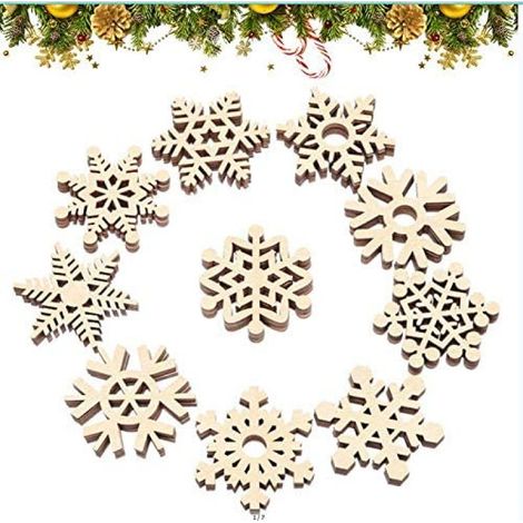 Adorno De Árbol De Navidad - Adorno De Madera En Forma De Copo De Nieve - Para Decoración Navideña Y Manualidades - 50 Unidades (1/5)
