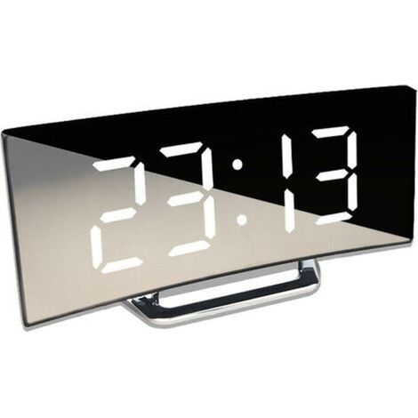 Réveil numérique Horloge électronique incurvée Grand écran LED Horloge Miroir Horloge Réveil silencieux (1/5)