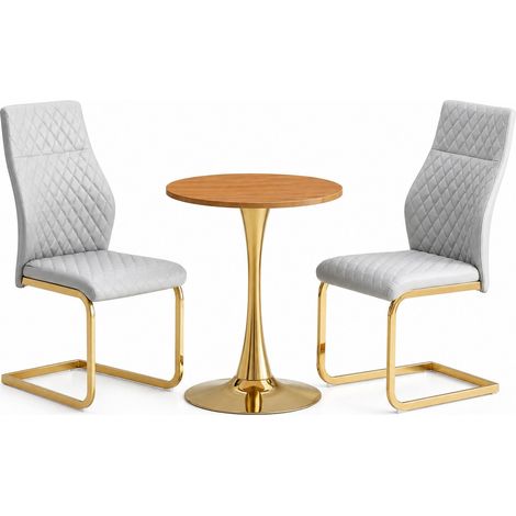 CHICFURN Conjunto mesa y sillas 60 cm MDF efecto madera, metal dorado, para 2 personas (1/5)