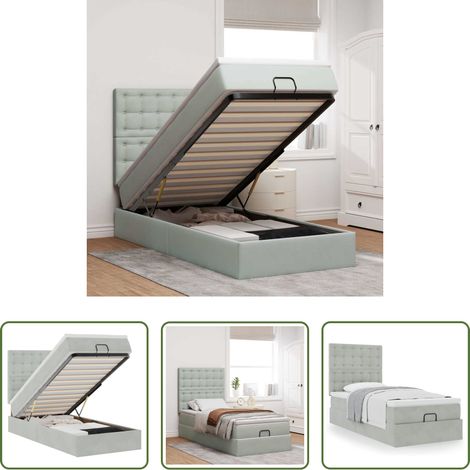 vidaXL Samt -  Ottoman-Bett mit Matratzen Hellgrau 90x200 cm Samt (1/5)