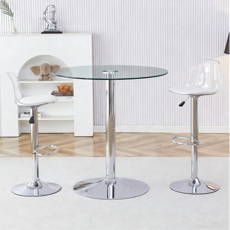 Set bar table en verre 89 cm avec 2 tabourets réglables et pivotants HAVRYA (1/5)