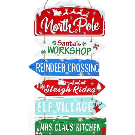 Panneau Décoratif En Bois - Forme De Flèche - Thème Traîneau Et Fêtes D'hiver - Pour Porte Extérieure Jardin Patio - 30 x 30 x 50 cm - 1 Pièce (1/5)