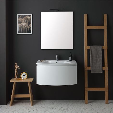 Mueble De Baño Curvo Suspendido De 82 Cm Con Lavabo Y Espejo Riva (1/5)